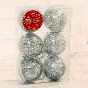 Набор шаров пластик d-6 см, 6 шт "Праздничное настроение полоски" серебро