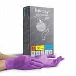 BENOVY Nitrile MultiColor, перчатки нитриловые, сиреневые, M, 50 пар в упаковке