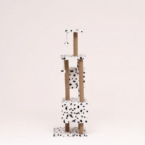 Домик-когтеточка "Квадратный с площадкой и полкой" для кошек, джут, далматинец, 65 х 51 х 173 см