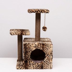 Домик-когтеточка «Квадратный трёхэтажный с двумя окошками», джут, 45x47x75 см, леопард