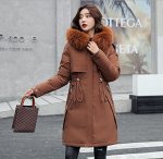 Женская зимняя парка, шнуровка на поясе, застежка-молния на карманах, цвет коричневый