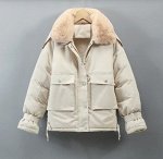 Женская зимняя парка, без капюшона, цвет молочный
