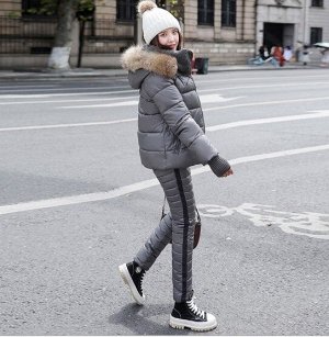Женский зимний костюм, штаны и куртка, цвет серый