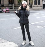 Женский зимний костюм, штаны и куртка, цвет черный