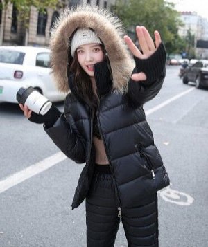 Женский зимний костюм, штаны и куртка, цвет черный