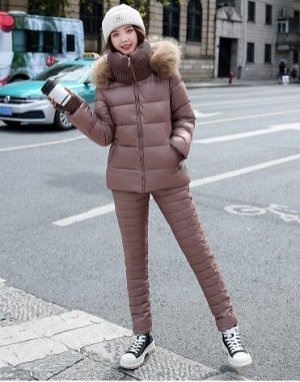 Женский зимний костюм, штаны и куртка, цвет коричневый