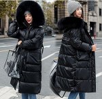Женский зимний блестящий пуховик, цвет черный