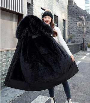 Женская зимняя куртка, пояс на шнуровке, с декоративной застежкой на манжете, цвет черный
