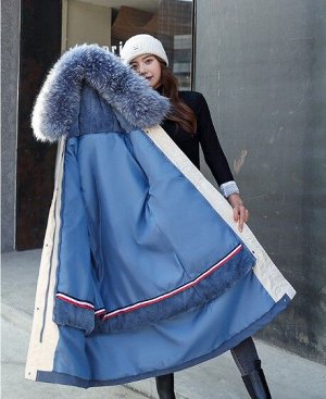 Женская зимняя куртка, с подкладом, шнуровка на талии, цвет синий