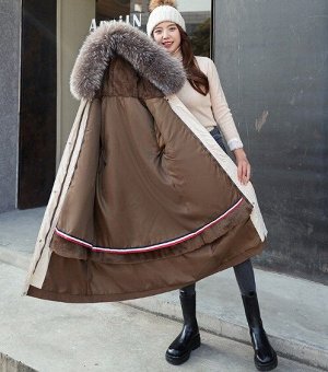Женская зимняя куртка, с подкладом, шнуровка на талии, цвет коричневый