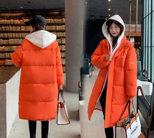 Женская демисезонная куртка, с капюшоном, с надписью, цвет оранжевый