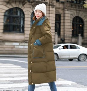 Женская длинная демисезонная куртка, с большими карманами, цвет коричневый хаки