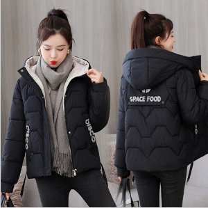 Женская демисезонная куртка, надпись "Space Food" на спине, цвет черный