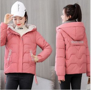 Женская демисезонная куртка, надпись "Space Food" на спине, цвет розовый