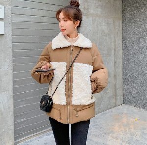 Женская демисезонная куртка, с вставками из искусственного меха, цвет коричневый