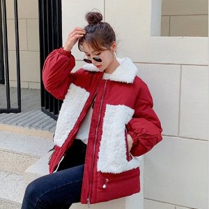 Женская демисезонная куртка, с вставками из искусственного меха, цвет красный