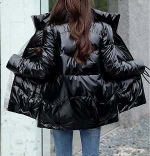 Женская демисезонная куртка, с асимметричным низом и воротником стойкой, цвет черный