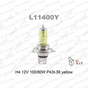 Лампа галогенная LYNXAuto Yellow H4 (P43t, T16), 12В, 100/80Вт, 2800К, 1 шт, арт. L11400Y