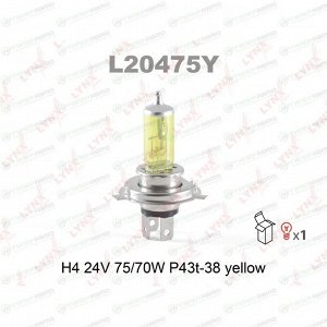 Лампа галогенная LYNXAuto Yellow H4 (P43t, T16), 24В, 75/70Вт, 2800К, 1 шт, арт. L20475Y