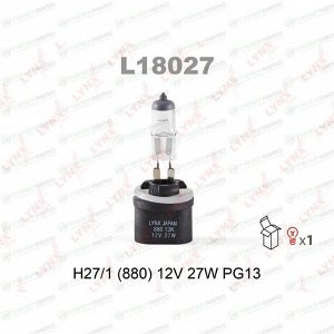 Лампа галогенная LYNXAuto H27W/1 (PG13, T9), 12В, 27Вт, 3200К, 1 шт, арт. L18027