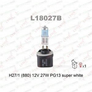 Лампа галогенная LYNXAuto Super White H27W/1 (PG13, T9), 12В, 27Вт, 1 шт, арт. L18027B