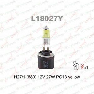 Лампа галогенная LYNXAuto Yellow H27W/1 (PG13, T9), 12В, 27Вт, 1 шт, арт. L18027Y
