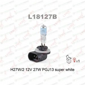 Лампа галогенная LYNXAuto Super White H27W/2 (PGJ13, T9), 12В, 27Вт, 4200К, 1 шт, арт. L18127B