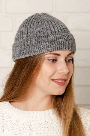 Шапка шапка (54-58) осень, графит, однослойная с подворотом -  шерсть 50%  - акрил  50%