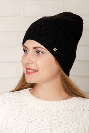 Шапка шапка (54-58) осень, чёрный, однослойная с подворотом -  шерсть 50%  - акрил  50%