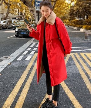 Женская зимняя куртка, с воротником из искусственного меха, цвет красный