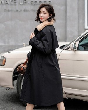 Женская зимняя куртка, с воротником из искусственного меха, цвет черный