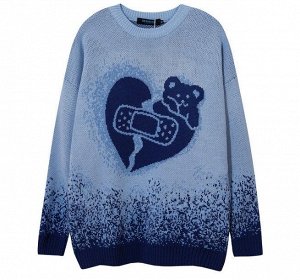 Мужской свитер, принт "Сердце с пластырем", цвет синий