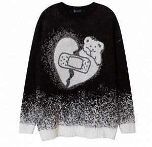 Мужской свитер, принт "Сердце с пластырем", цвет черный