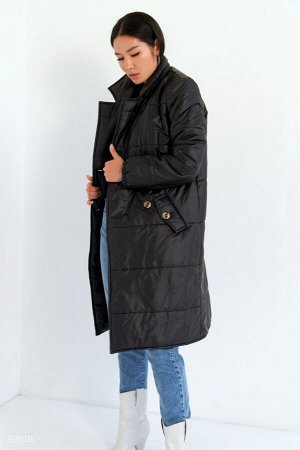 Gepur Стильное черное пальто с поясом