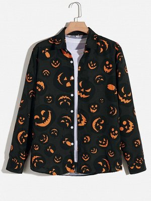 Мужской Рубашка с принтом хэллоуин с воротником на пуговицах