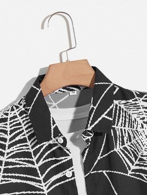 Мужской Рубашка с принтом паутины с воротником