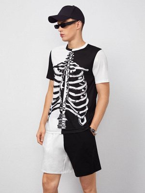 Мужской домашний комплект из футболки с принтом скелета и шорт