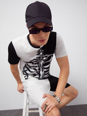 Мужской домашний комплект из футболки с принтом скелета и шорт