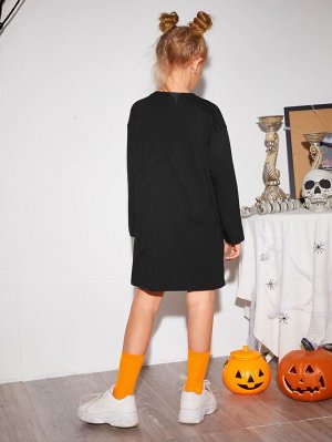 SheIn Платье с принтом Хэллоуина для девочек