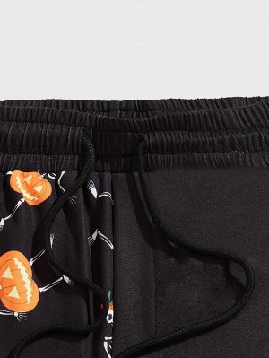 Мужской Спортивные брюки текстовый и на хэллоуин с принтом тыквы на кулиске