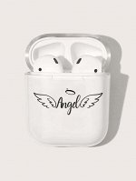 Прозрачный чехол для Airpods с текстовым принтом