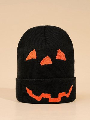 Вязаная шапка с принтом тыквы на Хэллоуин