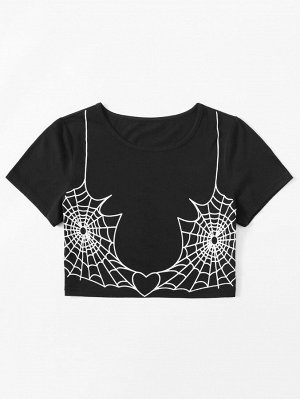 Кроп футболка с принтом паутины