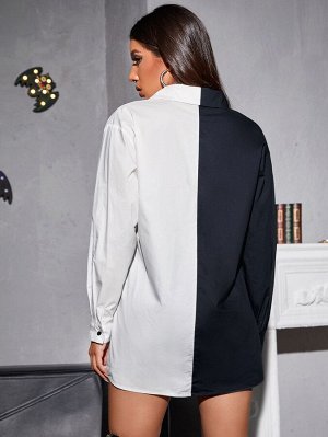 Двухцветная длинная блуза без корсета