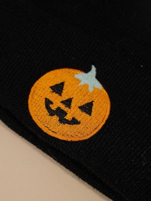 Шапка-бини на хэллоуин тыква вышивкой