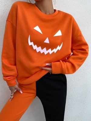 Пуловер на хэллоуин с принтом тыквы