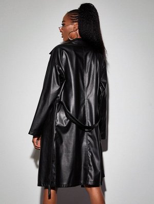 Пальто из искусственной кожи с пуговицами и поясом