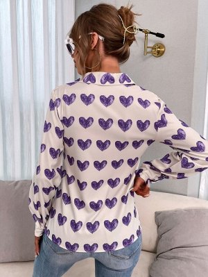 Блуза с принтом сердечка на пуговицах