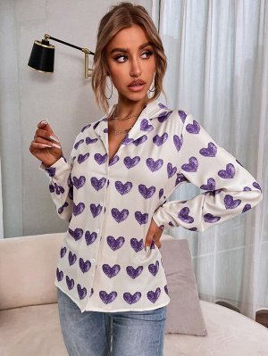 Блуза с принтом сердечка на пуговицах