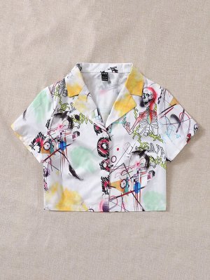 Блуза с лацканами с принтом граффити на пуговицах
